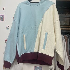 Sample YoungLA Tri-Tone Crewneck Sweater - Light Blue, Cream, Burgundy
